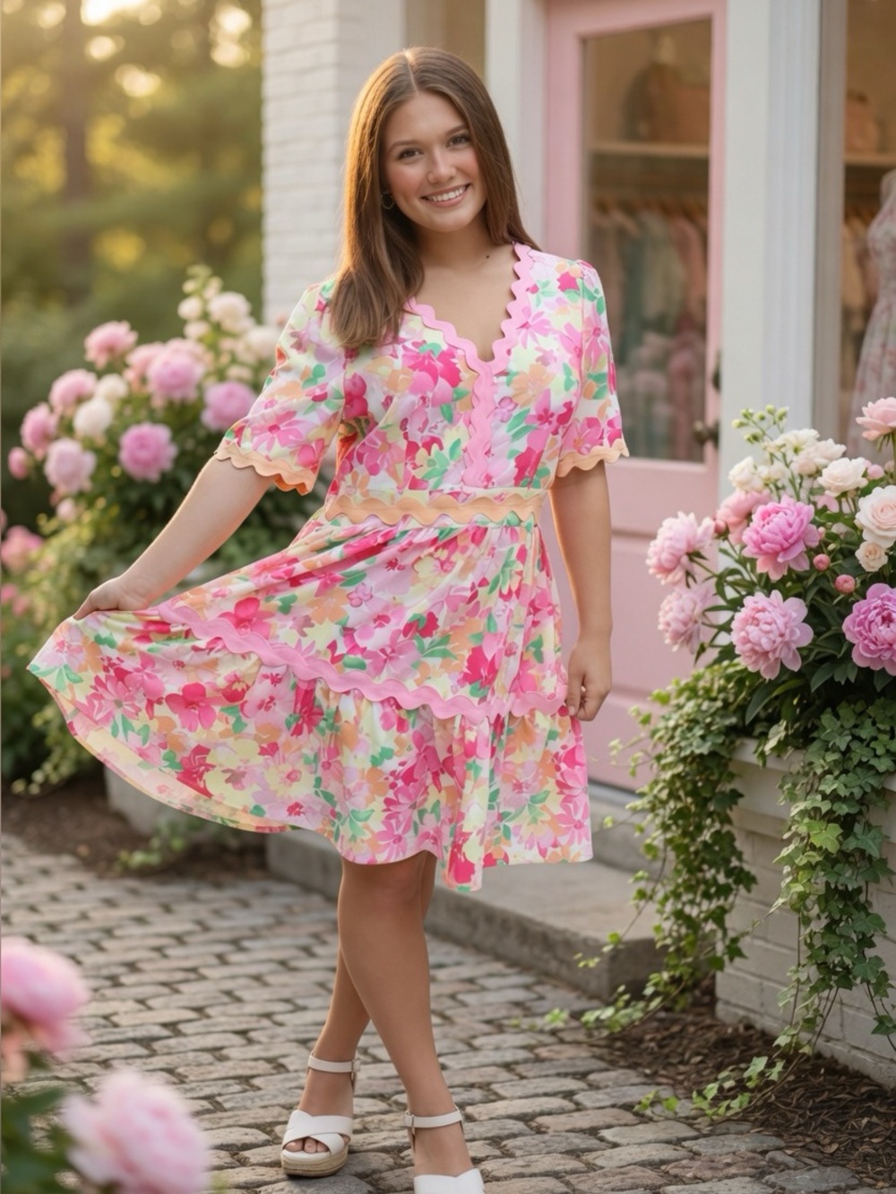 Floral Print Babydoll Dress with Side Pockets
